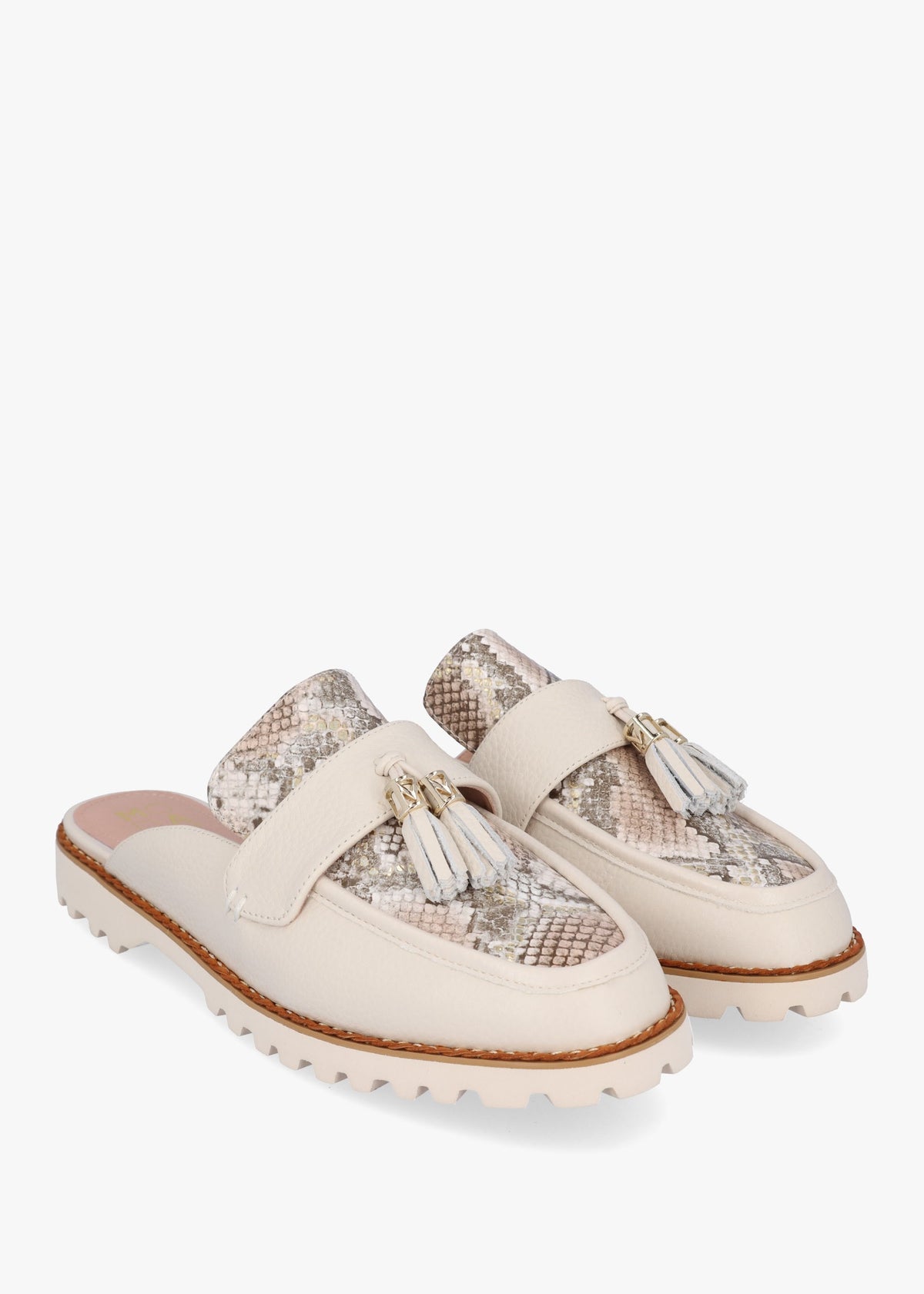 Etana Off White Leather Backless Loafers