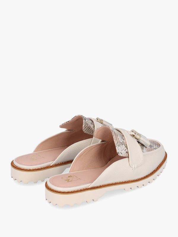 Etana Off White Leather Backless Loafers