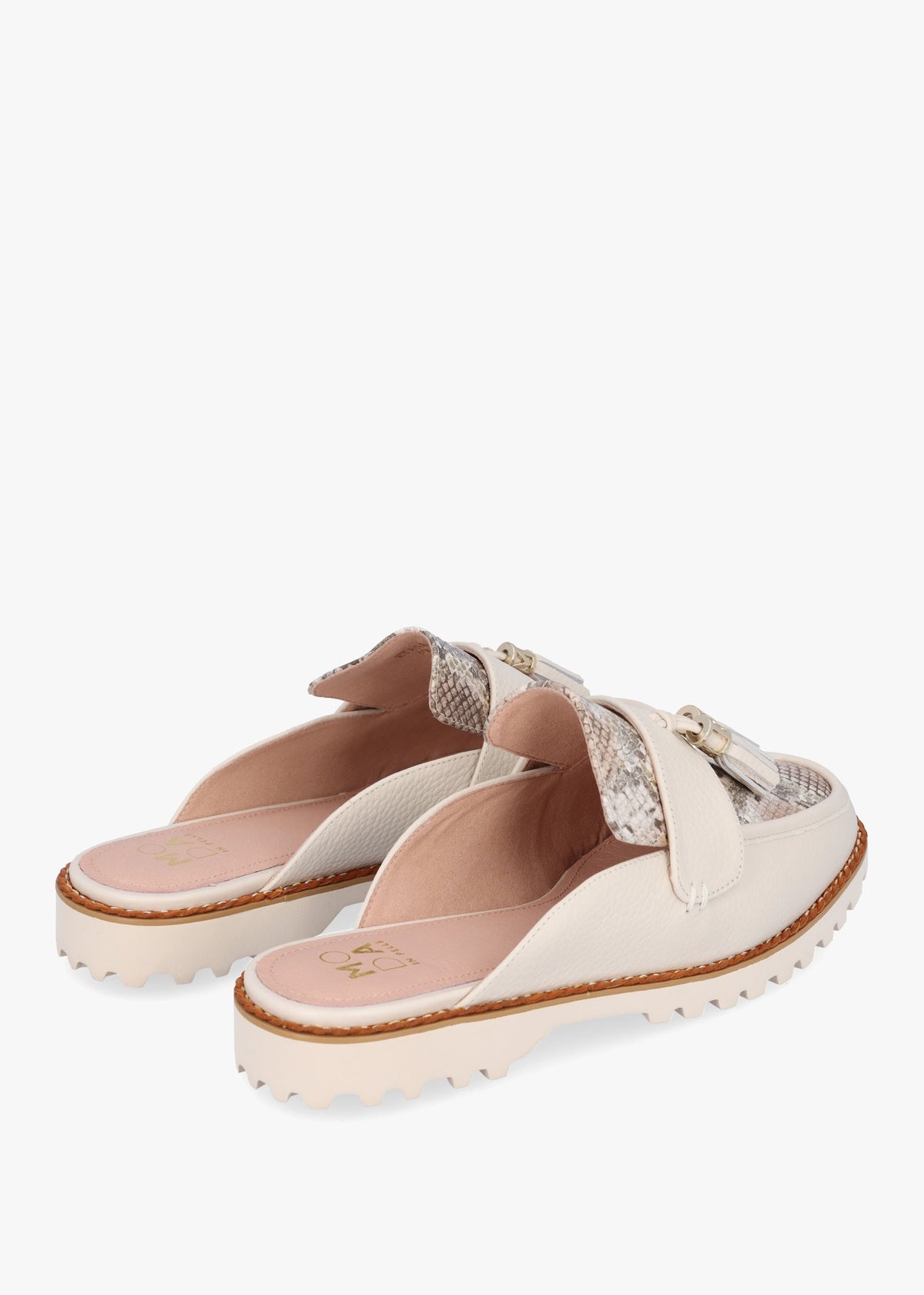 Etana Off White Leather Backless Loafers
