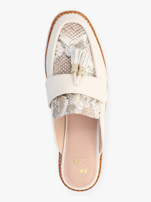 Etana Off White Leather Backless Loafers