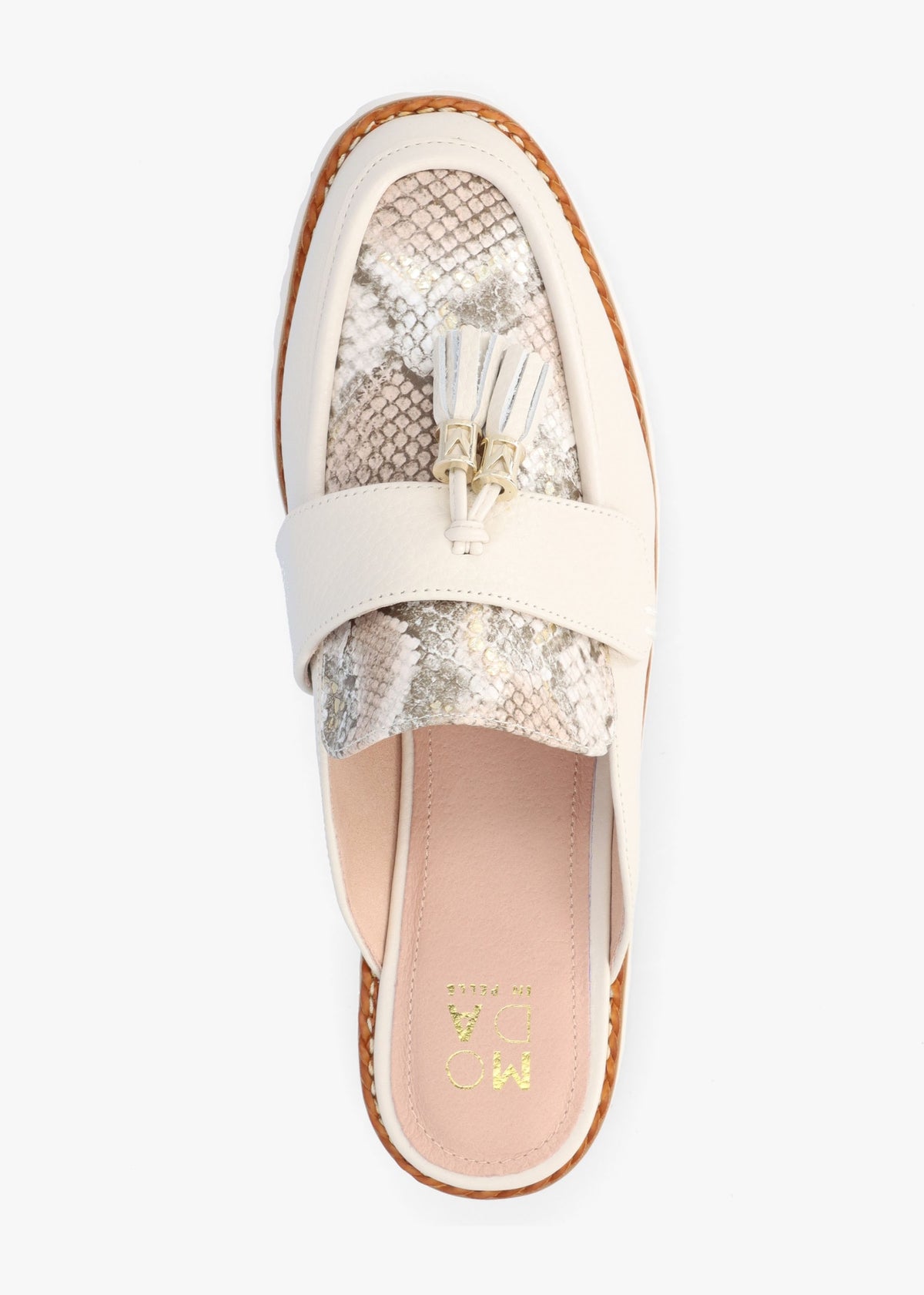 Etana Off White Leather Backless Loafers