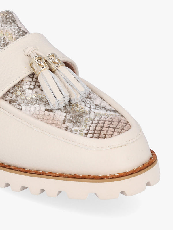 Etana Off White Leather Backless Loafers