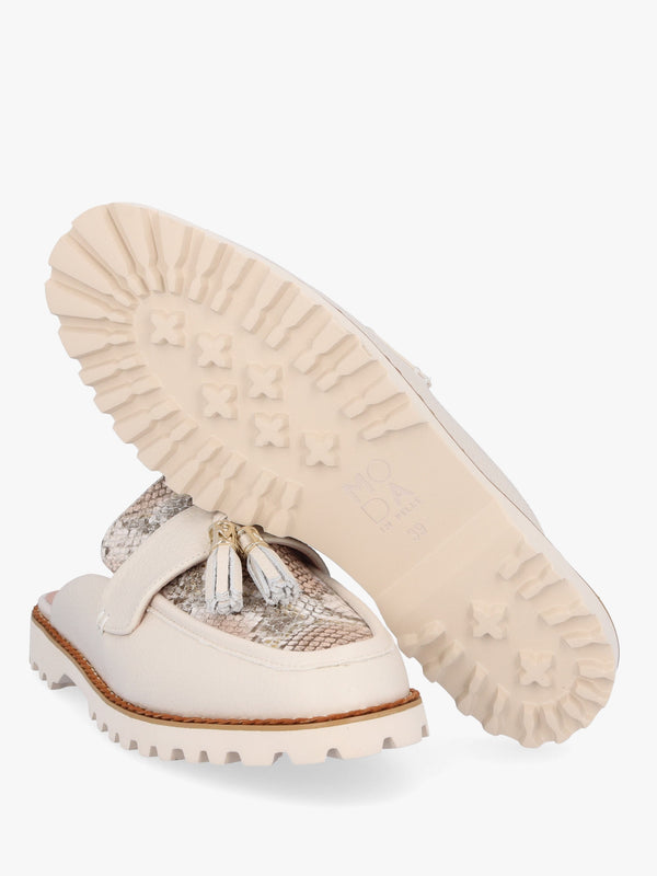 Etana Off White Leather Backless Loafers