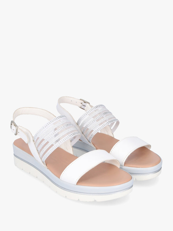 Lozzie White Two Strap Embellished Low Wedge Sandals