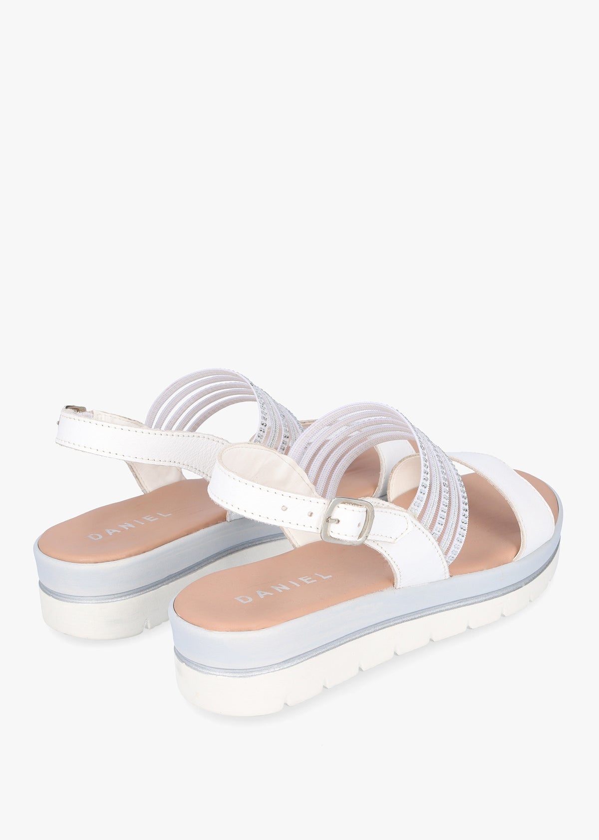 Lozzie White Two Strap Embellished Low Wedge Sandals