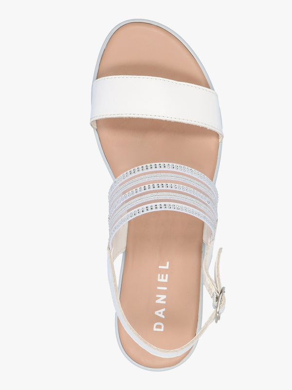 Lozzie White Two Strap Embellished Low Wedge Sandals