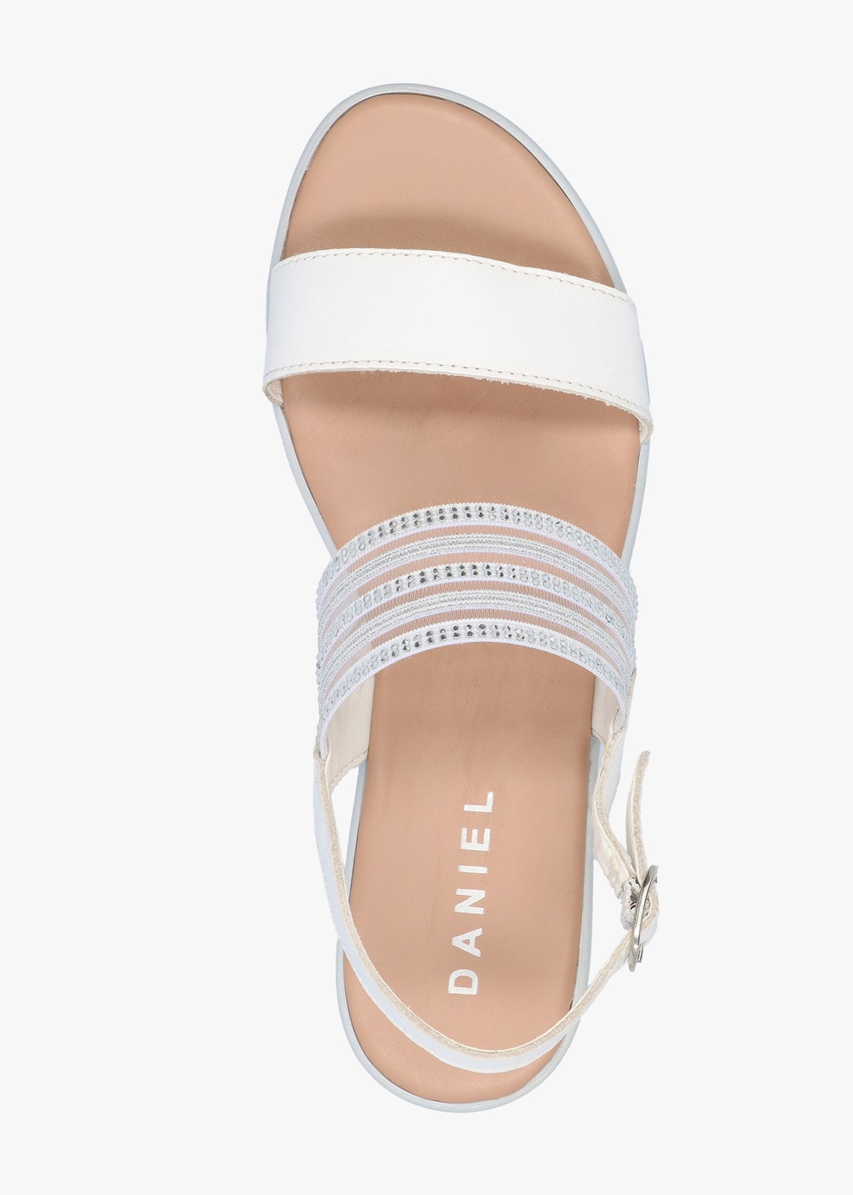 Lozzie White Two Strap Embellished Low Wedge Sandals