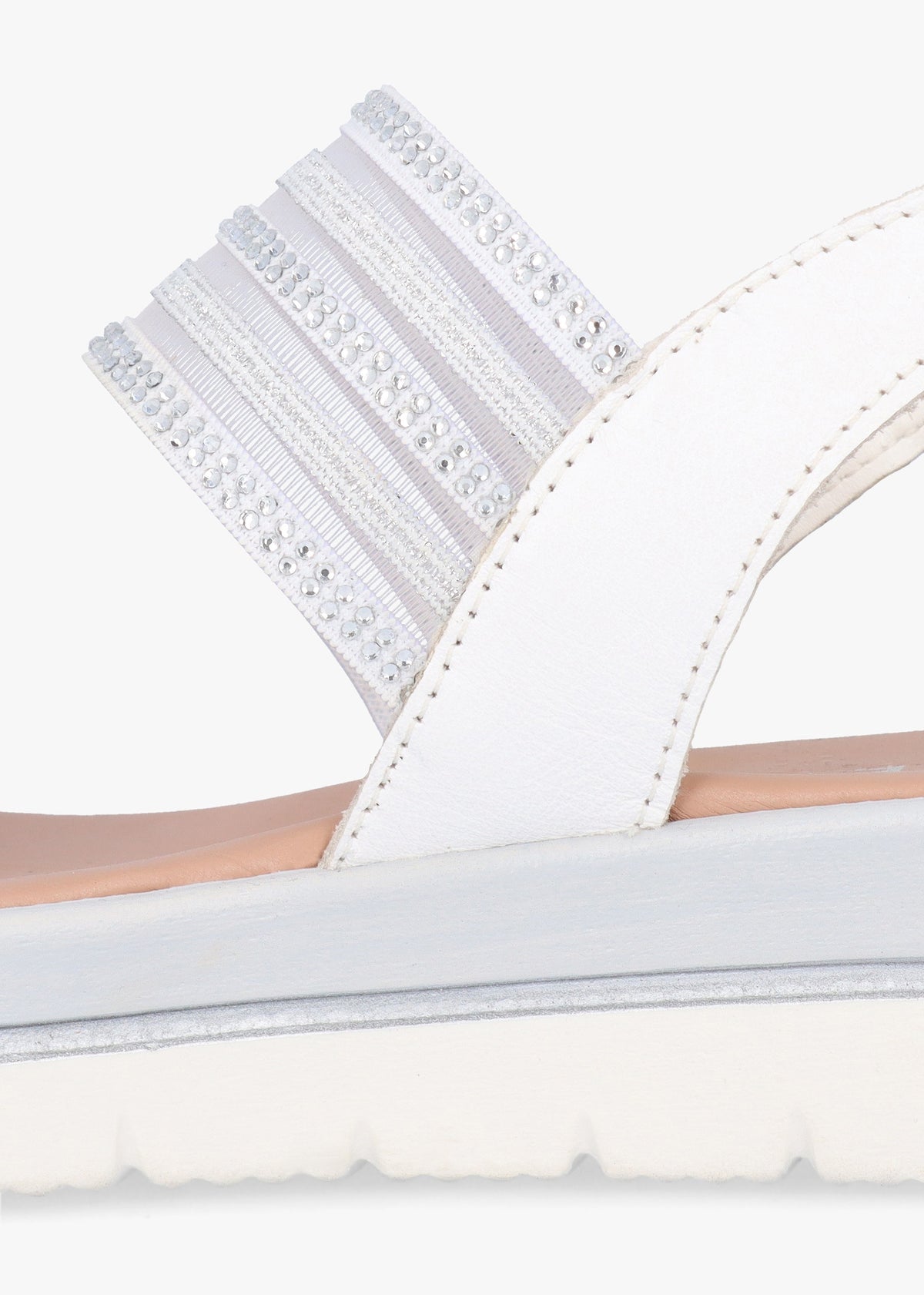 Lozzie White Two Strap Embellished Low Wedge Sandals