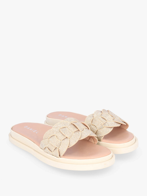 Litsy Gold Crystal Link One Bar Flat Mules