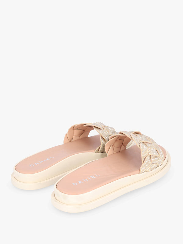 Litsy Gold Crystal Link One Bar Flat Mules