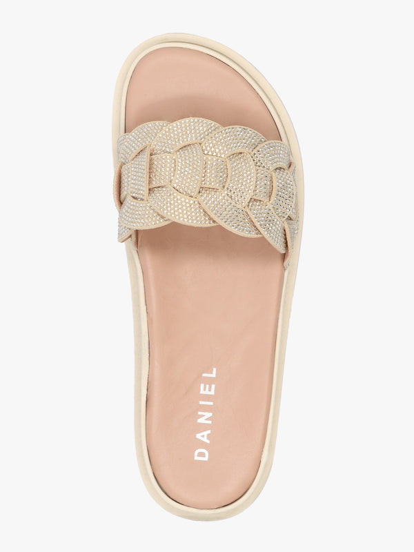 Litsy Gold Crystal Link One Bar Flat Mules