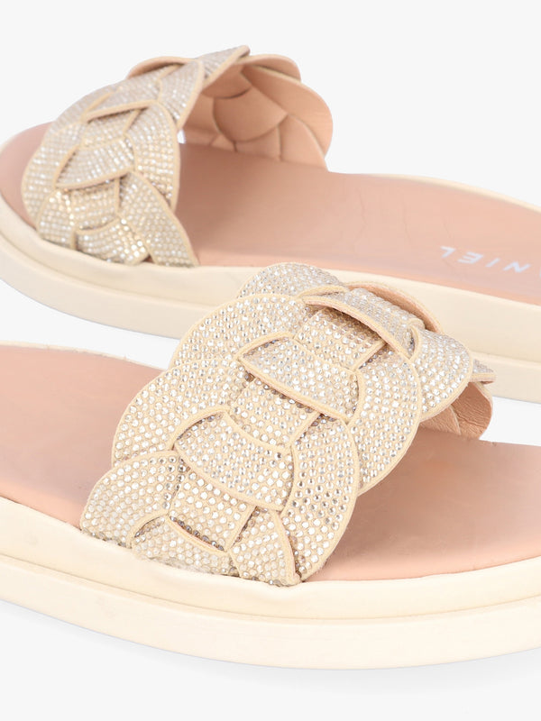 Litsy Gold Crystal Link One Bar Flat Mules