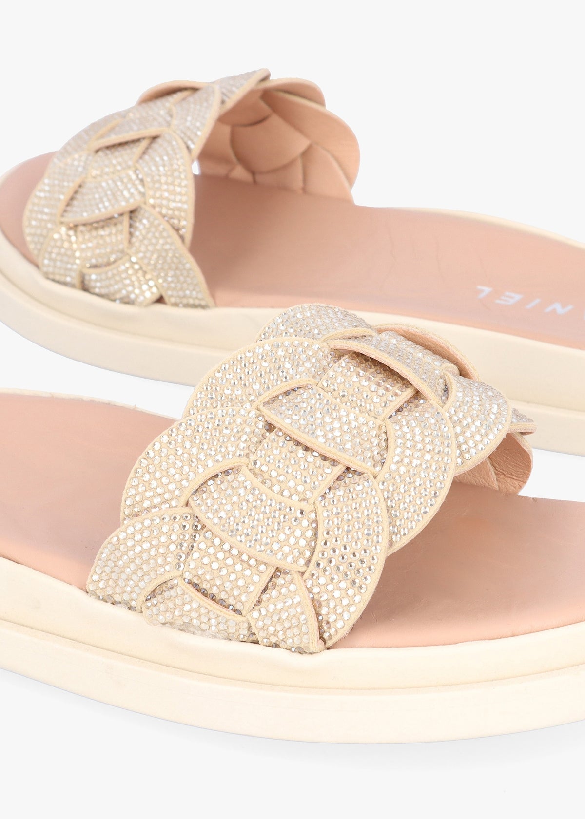 Litsy Gold Crystal Link One Bar Flat Mules