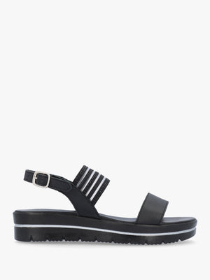 Lozzie Black Two Strap Embellished Low Wedge Sandals