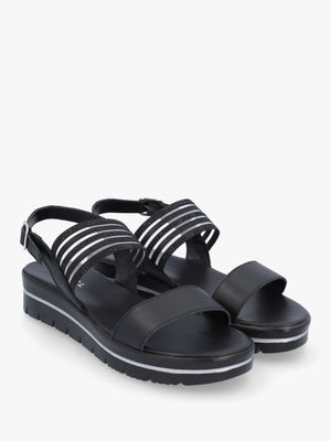 Lozzie Black Two Strap Embellished Low Wedge Sandals