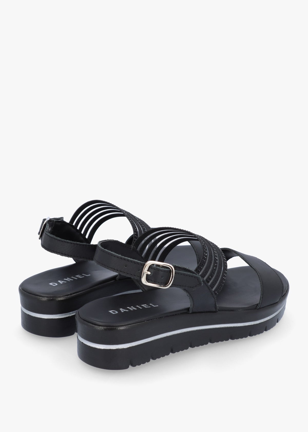 Lozzie Black Two Strap Embellished Low Wedge Sandals