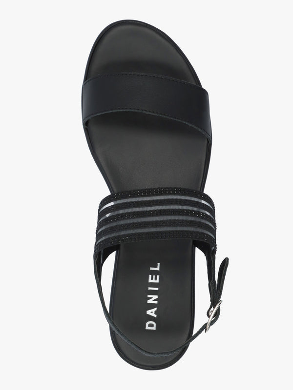 Lozzie Black Two Strap Embellished Low Wedge Sandals
