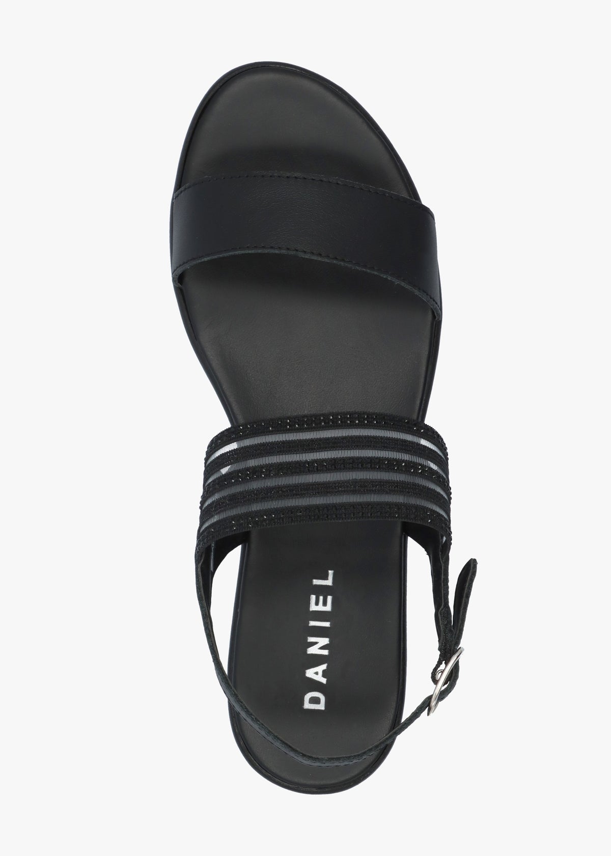Lozzie Black Two Strap Embellished Low Wedge Sandals