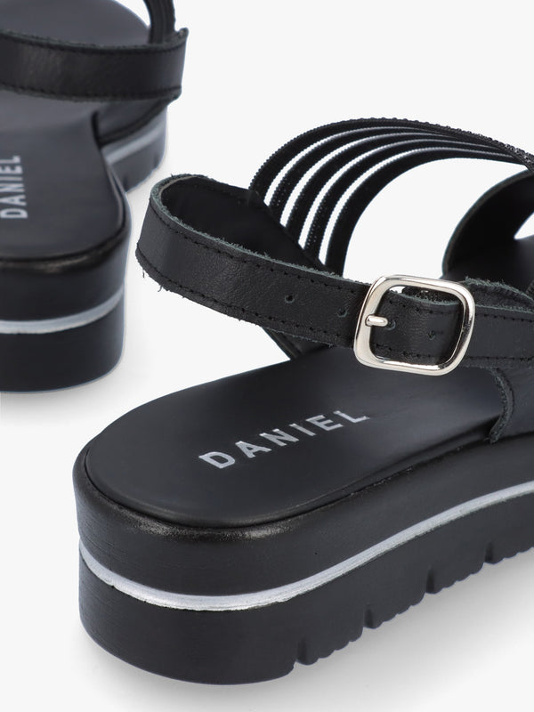 Lozzie Black Two Strap Embellished Low Wedge Sandals