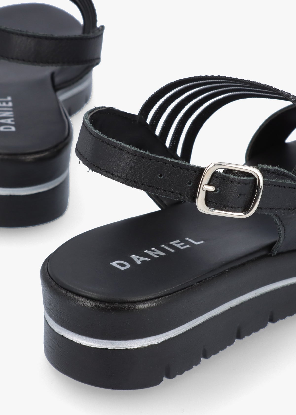 Lozzie Black Two Strap Embellished Low Wedge Sandals