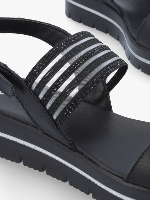 Lozzie Black Two Strap Embellished Low Wedge Sandals