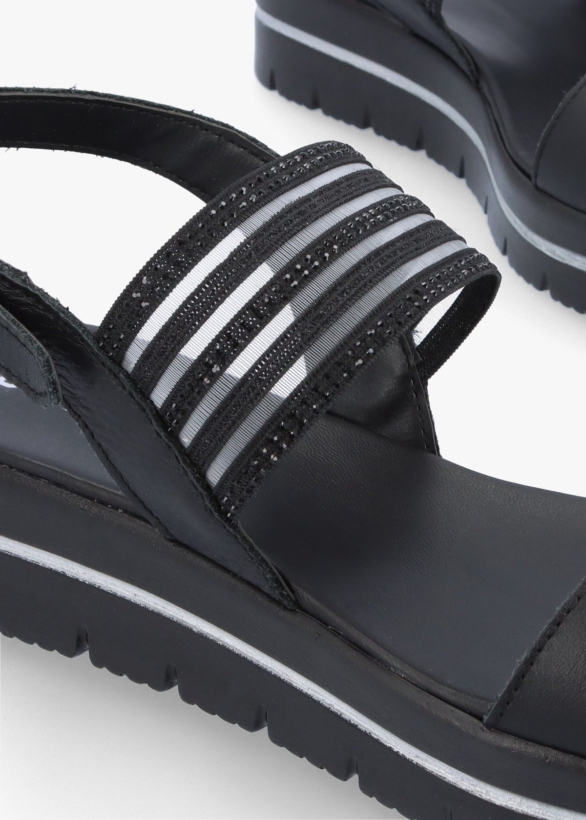 Lozzie Black Two Strap Embellished Low Wedge Sandals