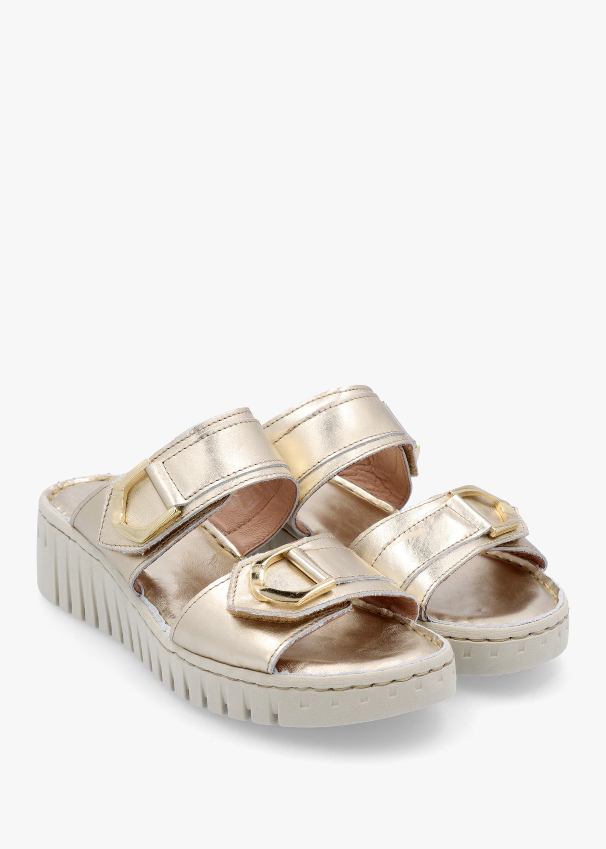 Lorelai Gold Leather Two Bar Mules