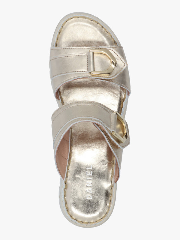 Lorelai Gold Leather Two Bar Mules