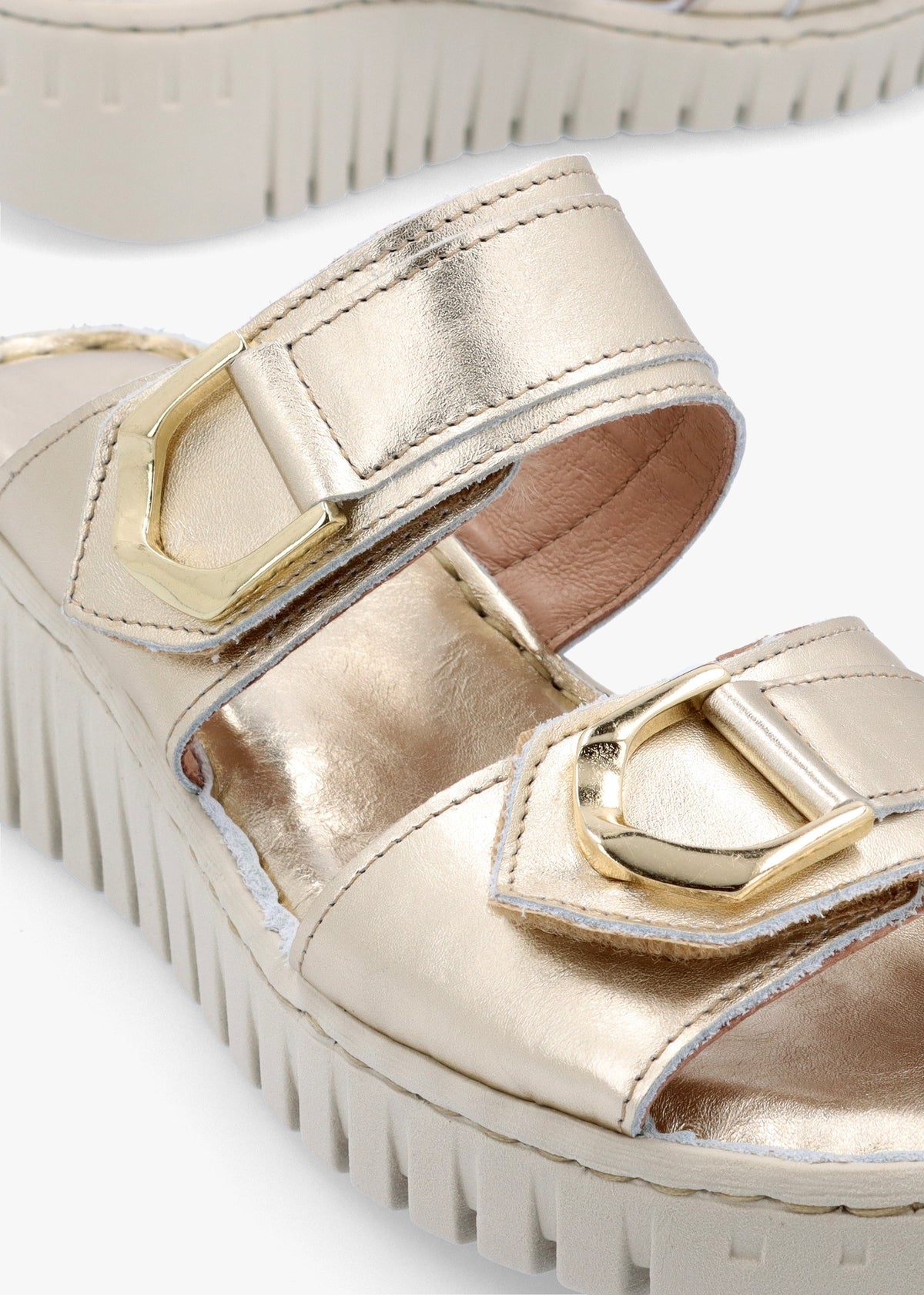 Lorelai Gold Leather Two Bar Mules