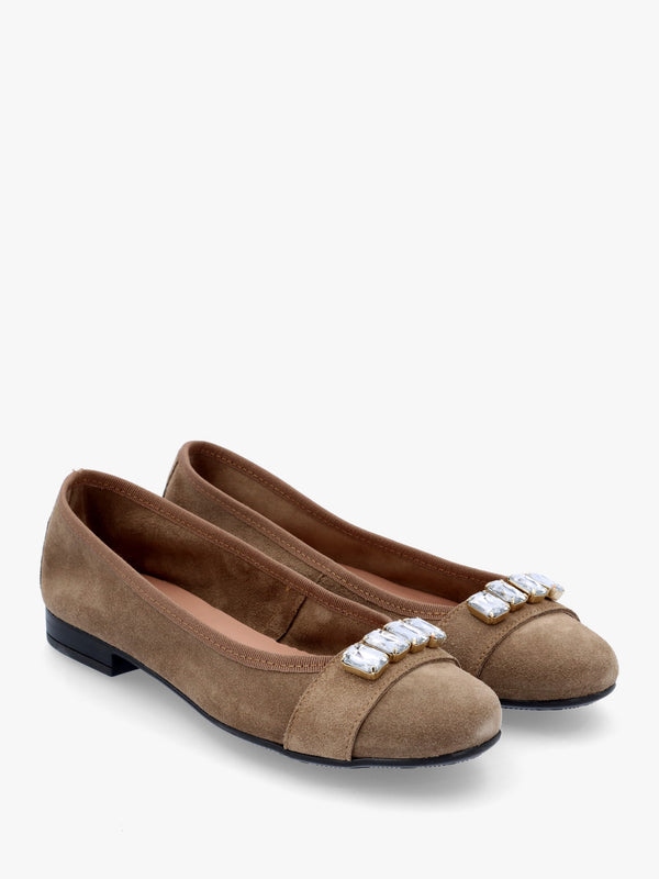 Linky Taupe Suede Embellished Ballet Pumps
