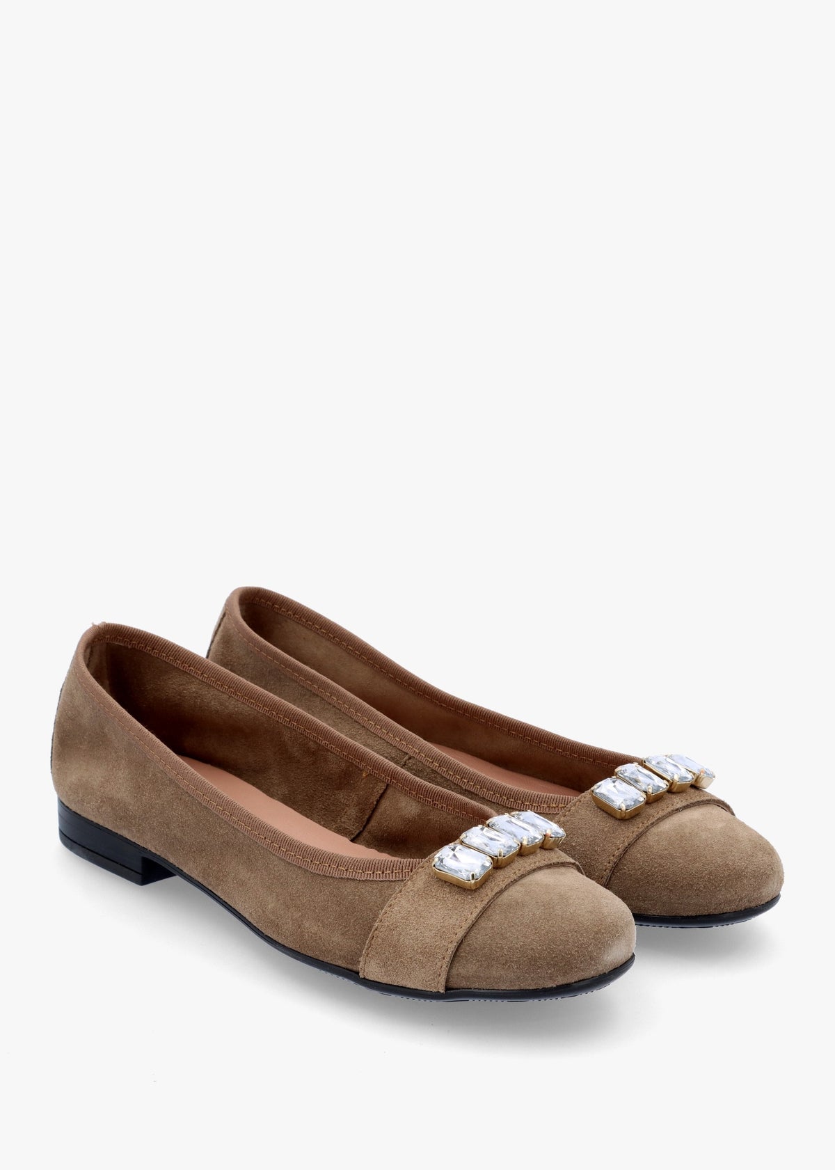 Linky Taupe Suede Embellished Ballet Pumps