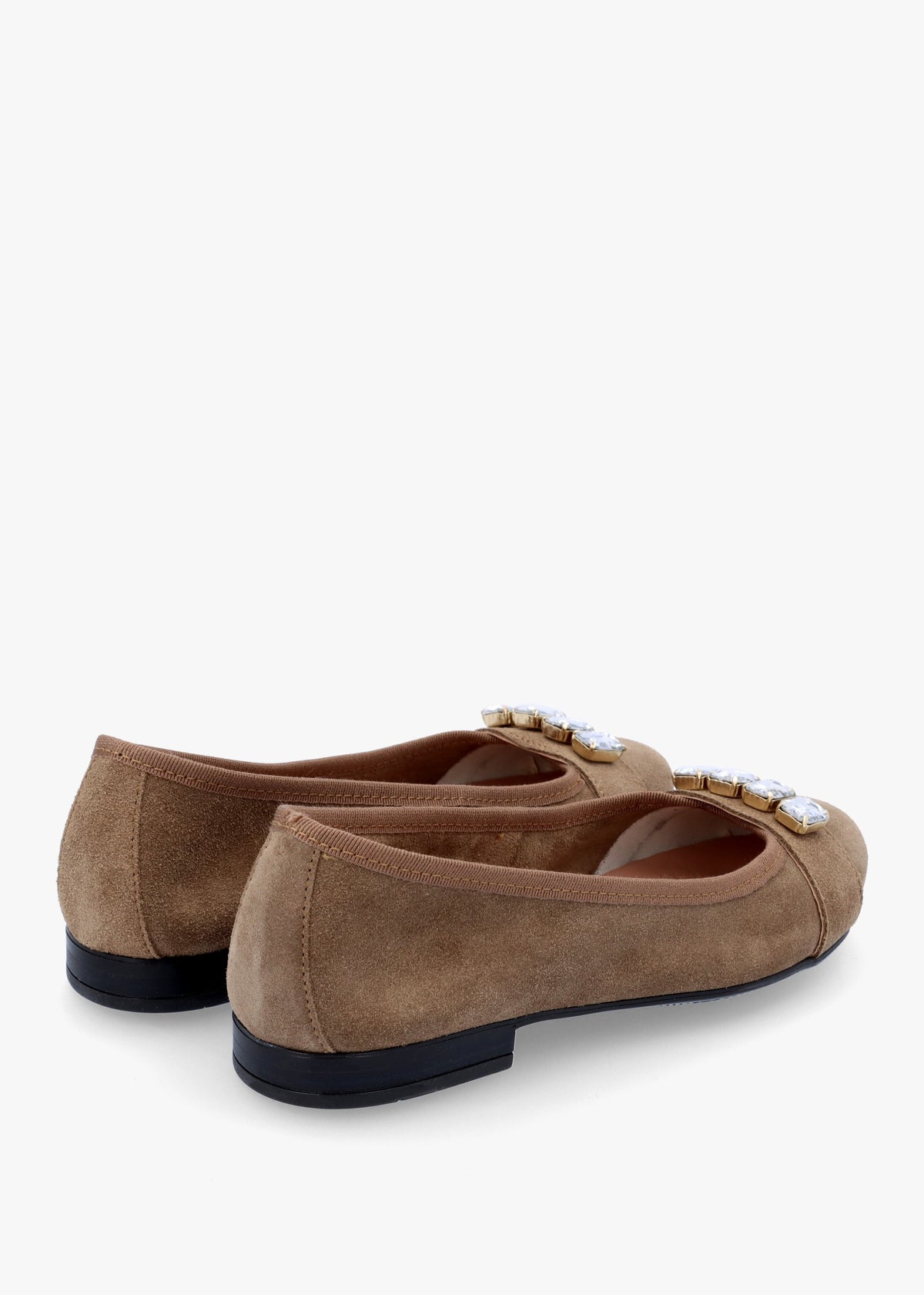 Linky Taupe Suede Embellished Ballet Pumps