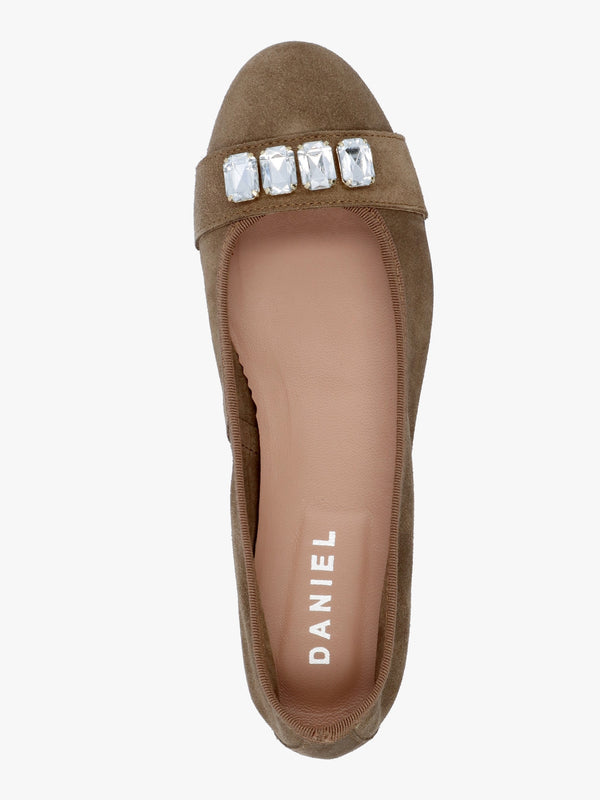 Linky Taupe Suede Embellished Ballet Pumps