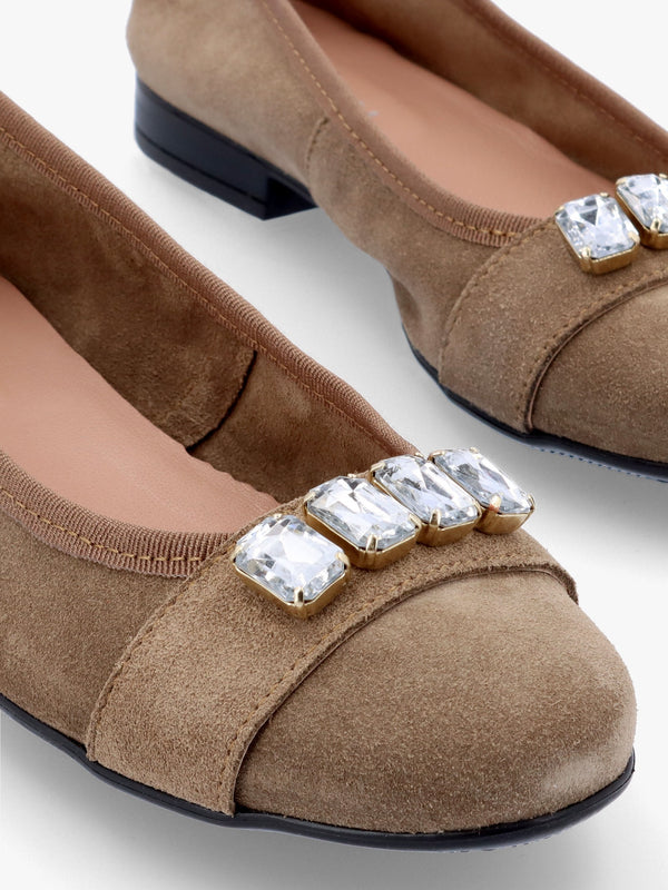 Linky Taupe Suede Embellished Ballet Pumps