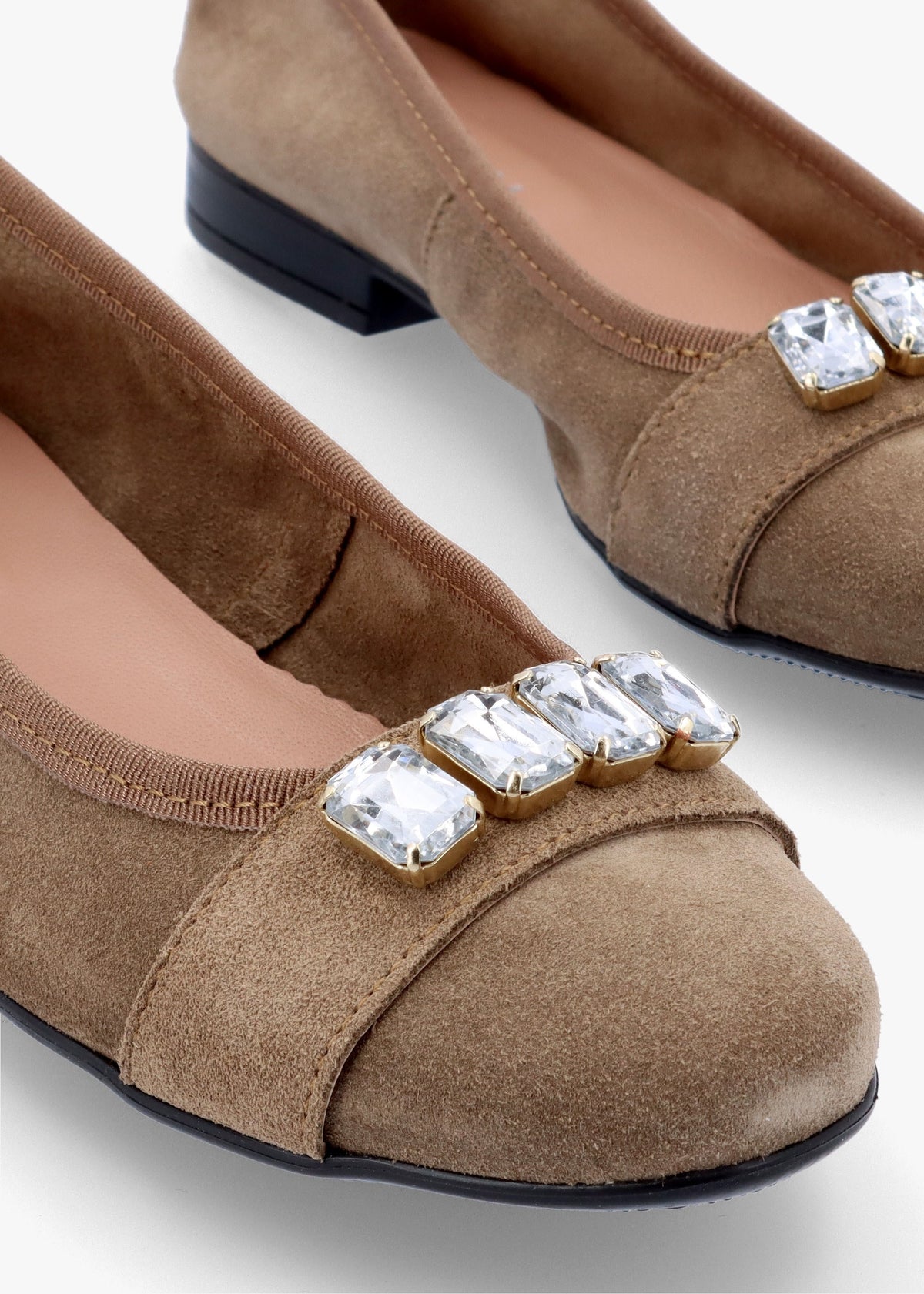 Linky Taupe Suede Embellished Ballet Pumps