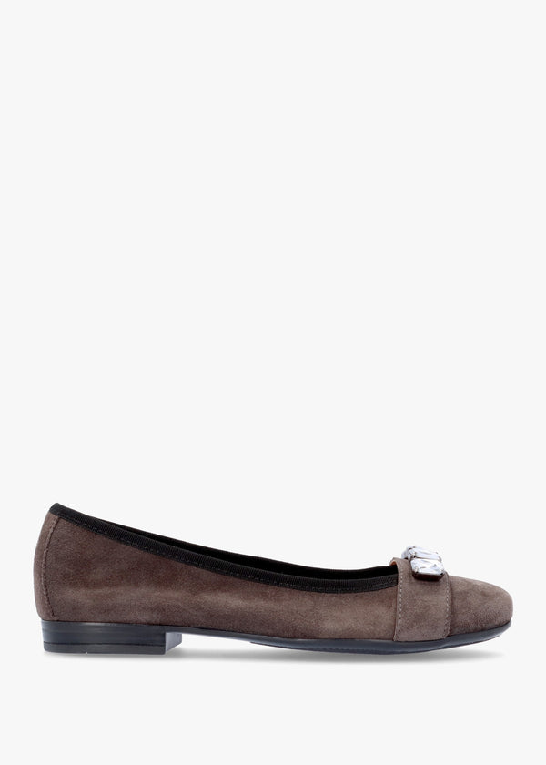 Linky Grey Suede Embellished Ballet Pumps