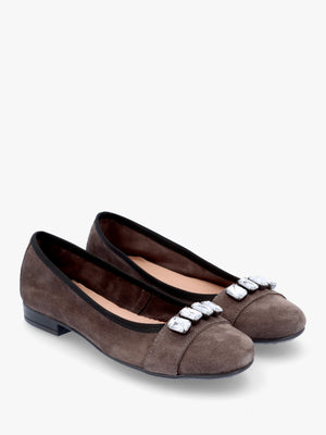 Linky Grey Suede Embellished Ballet Pumps