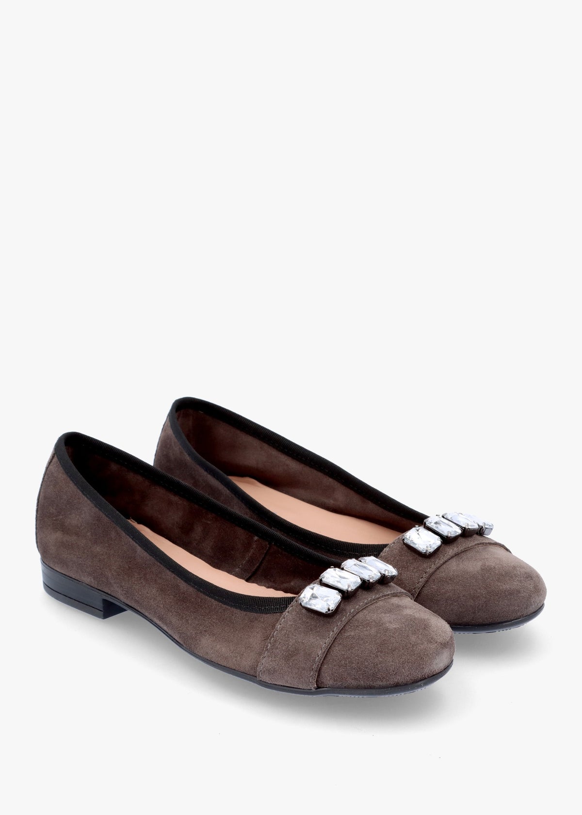 Linky Grey Suede Embellished Ballet Pumps