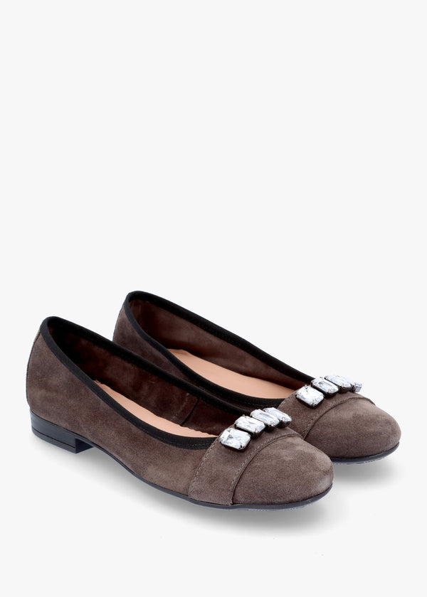 Linky Grey Suede Embellished Ballet Pumps