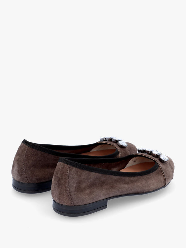 Linky Grey Suede Embellished Ballet Pumps