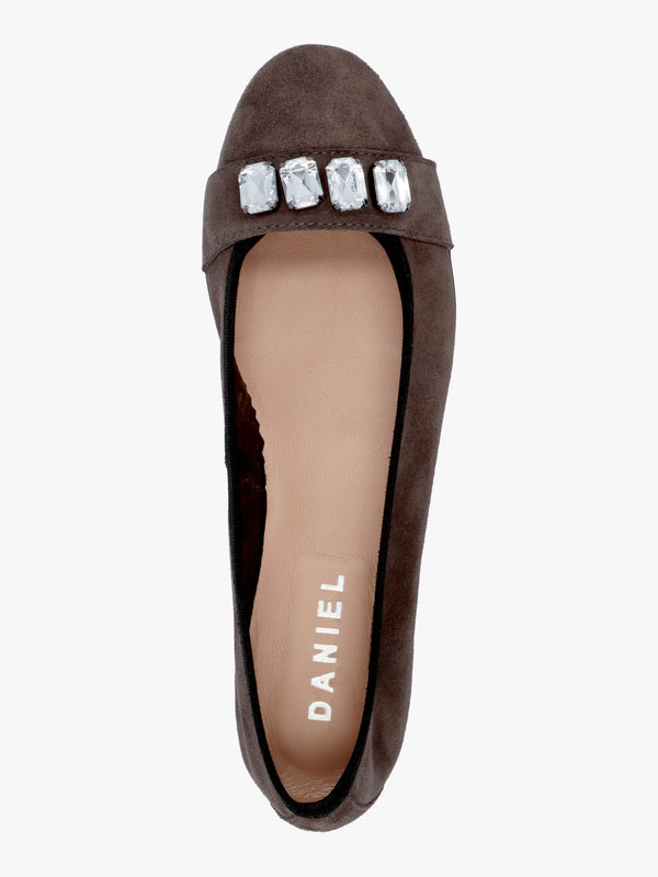 Linky Grey Suede Embellished Ballet Pumps