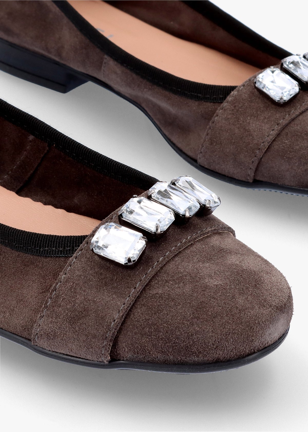 Linky Grey Suede Embellished Ballet Pumps