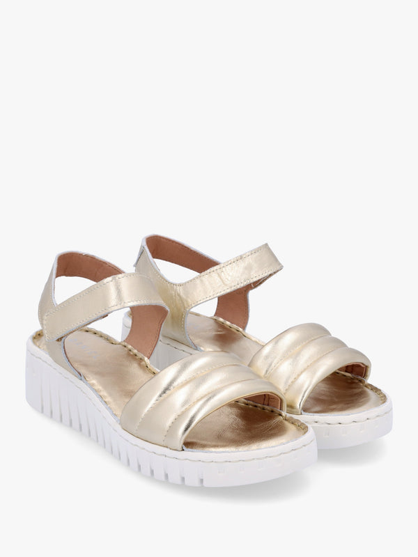 Lola Gold Leather Y Back Tread Sole Sandals