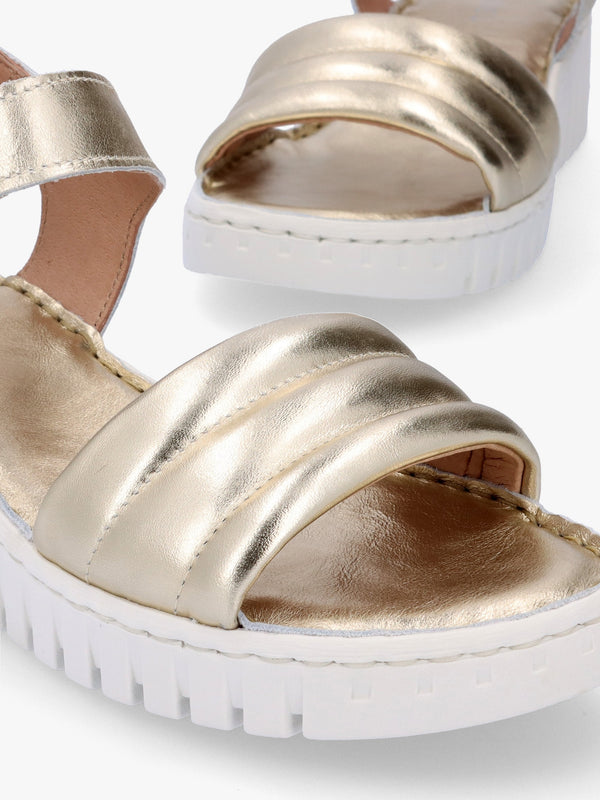 Lola Gold Leather Y Back Tread Sole Sandals