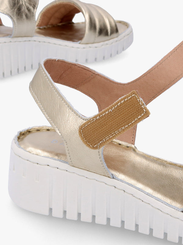 Lola Gold Leather Y Back Tread Sole Sandals