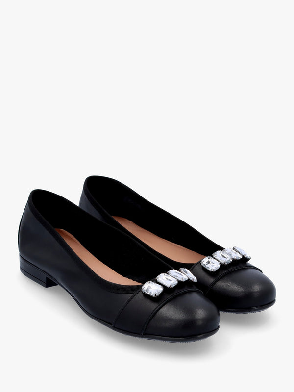 Linky Black Leather Embellished Ballet Pumps