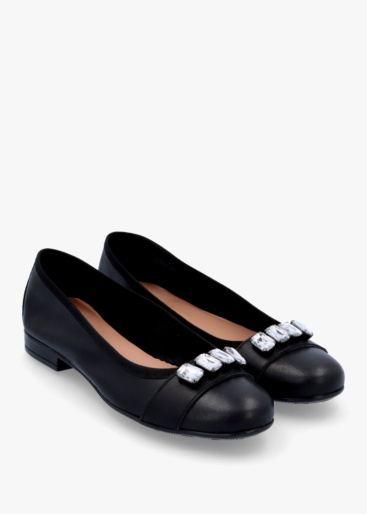 Linky Black Leather Embellished Ballet Pumps