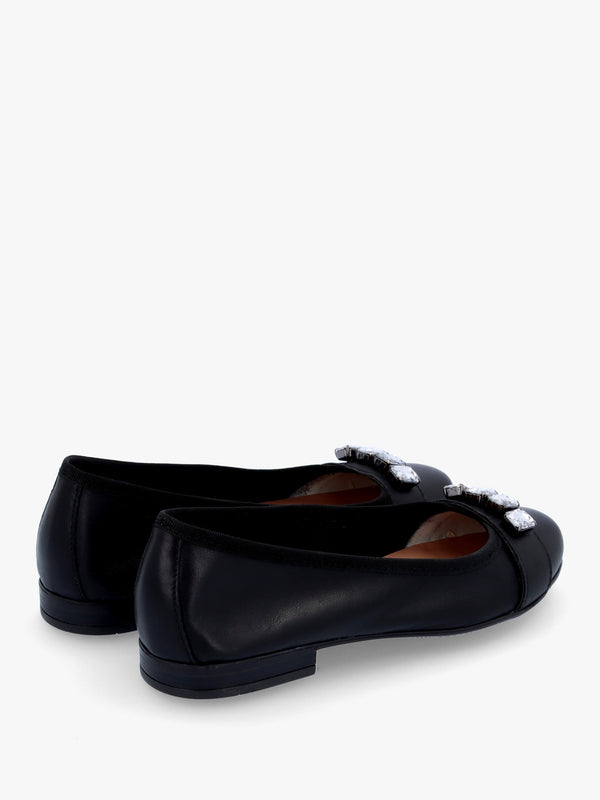 Linky Black Leather Embellished Ballet Pumps