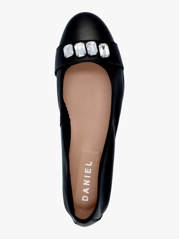 Linky Black Leather Embellished Ballet Pumps