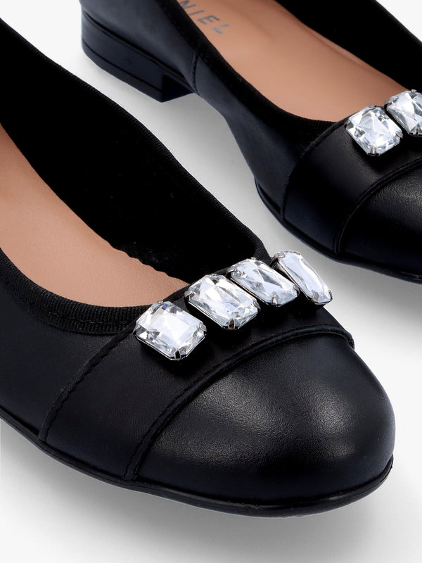 Linky Black Leather Embellished Ballet Pumps